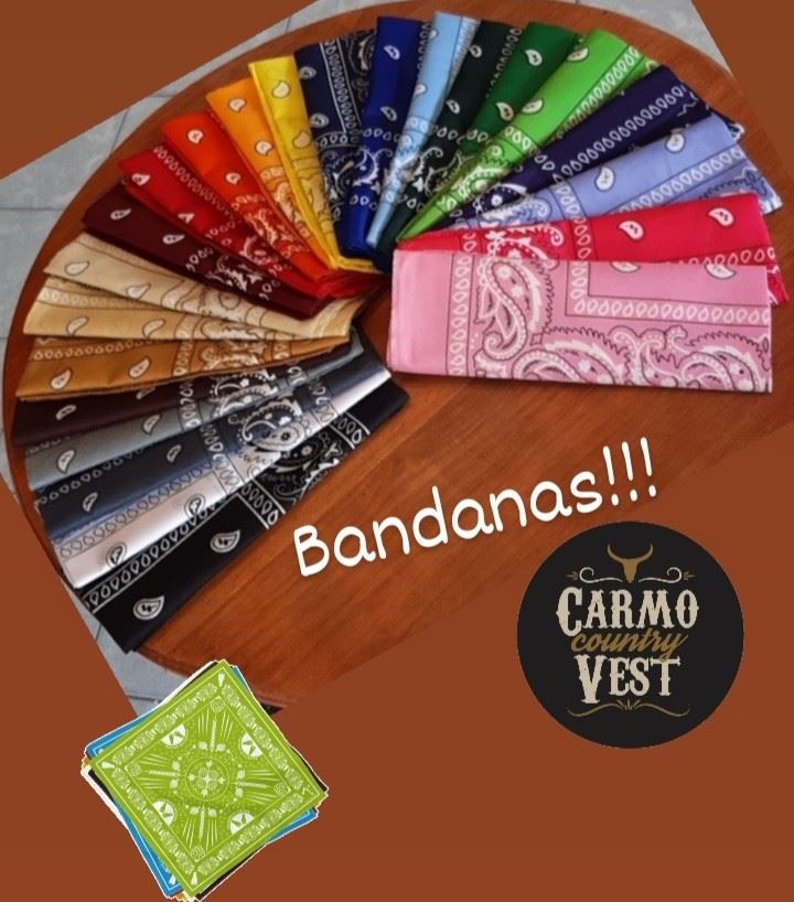 Nossa cartela de cores de Bandana com 23 opções de cores!! Uau!!
Uma delas com certeza combina com sua camisa, camiseta, t-shirt, boné, chapéu, dando aquele toque todo especial no seu look!!