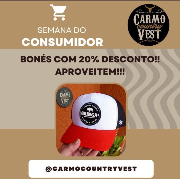 Semana do Consumidor, vc qué é especial pra nós!! Olha só o que preparamos pra vc, Bonés com 20% de desconto. É a oportunidade de garantir aquele Boné top!! Válido até dia 18/03/23. Aproveite!!