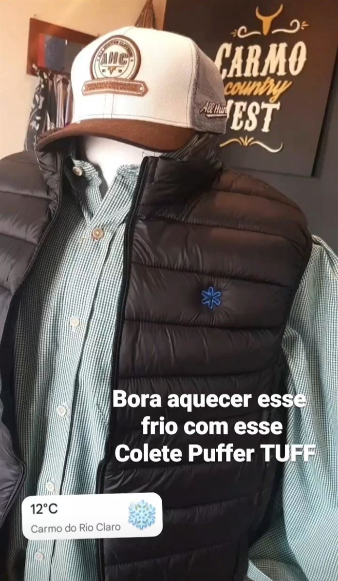 Colete Puffer TUFF disponível na loja. *Consulte disponibilidade de tamanho.