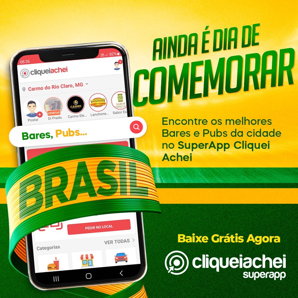 Agora é hora de comemorar o golaço do Brasil. Encontre os melhores locais e eventos da cidade no SuperApp Cliquei Achei.