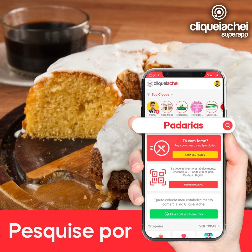 Encontre as melhores padarias da cidade no SuperApp Cliquei Achei.  #SuperApp