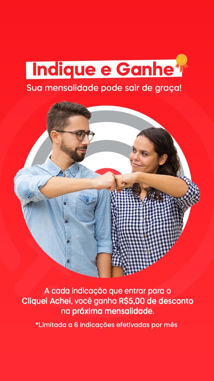 Promoção imperdível. Além de todos os benefícios que o seu negócio ganha ao entrar no Cliquei Achei, agora você também ganha desconto na mensalidade!