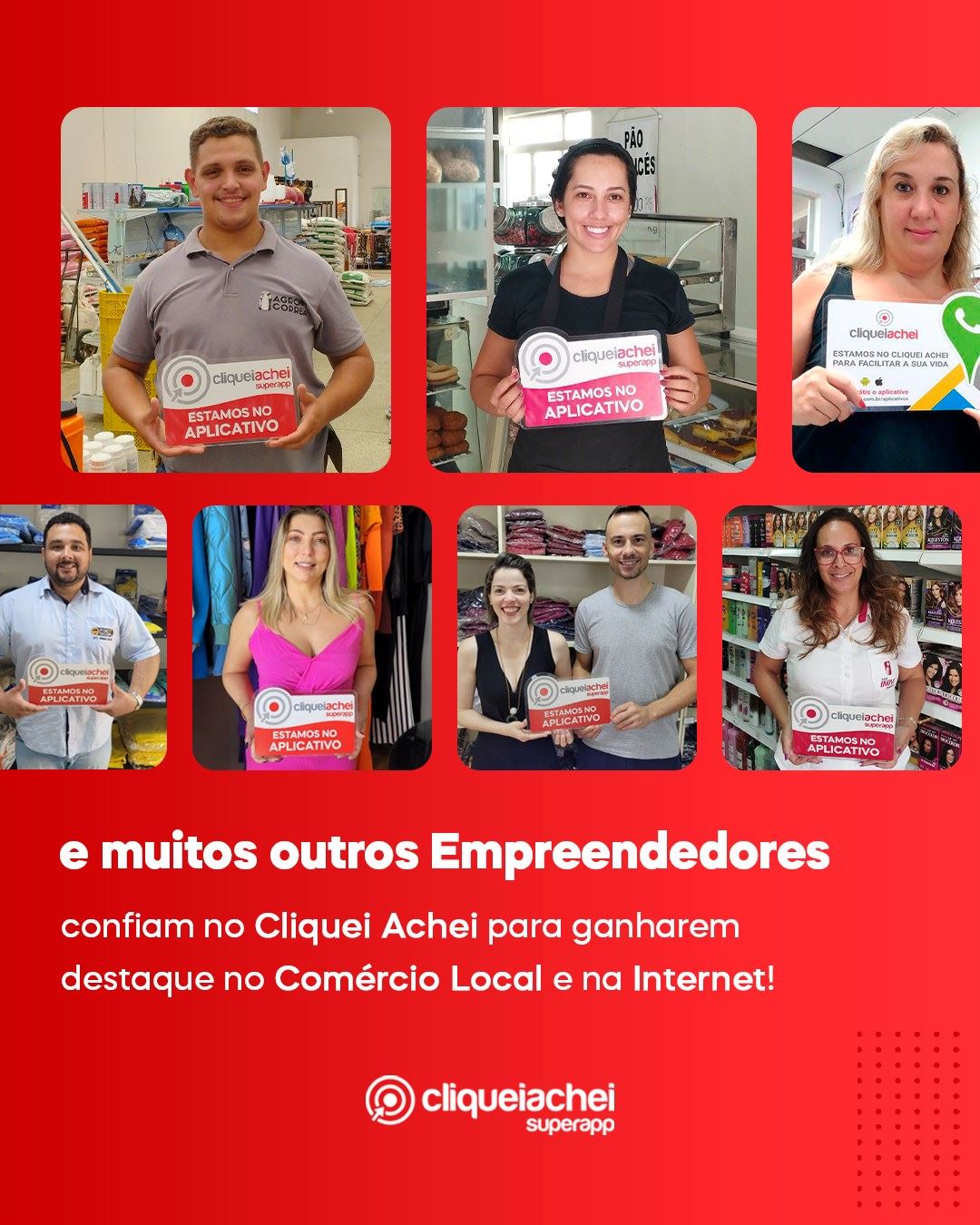 Tá esperando o que para ser um desses empresários de sucesso e trazer o seu negócio para o Cliquei Achei? O primeiro mês é totalmente gratuito, sem taxas, sem comissões.  #comérciolocal