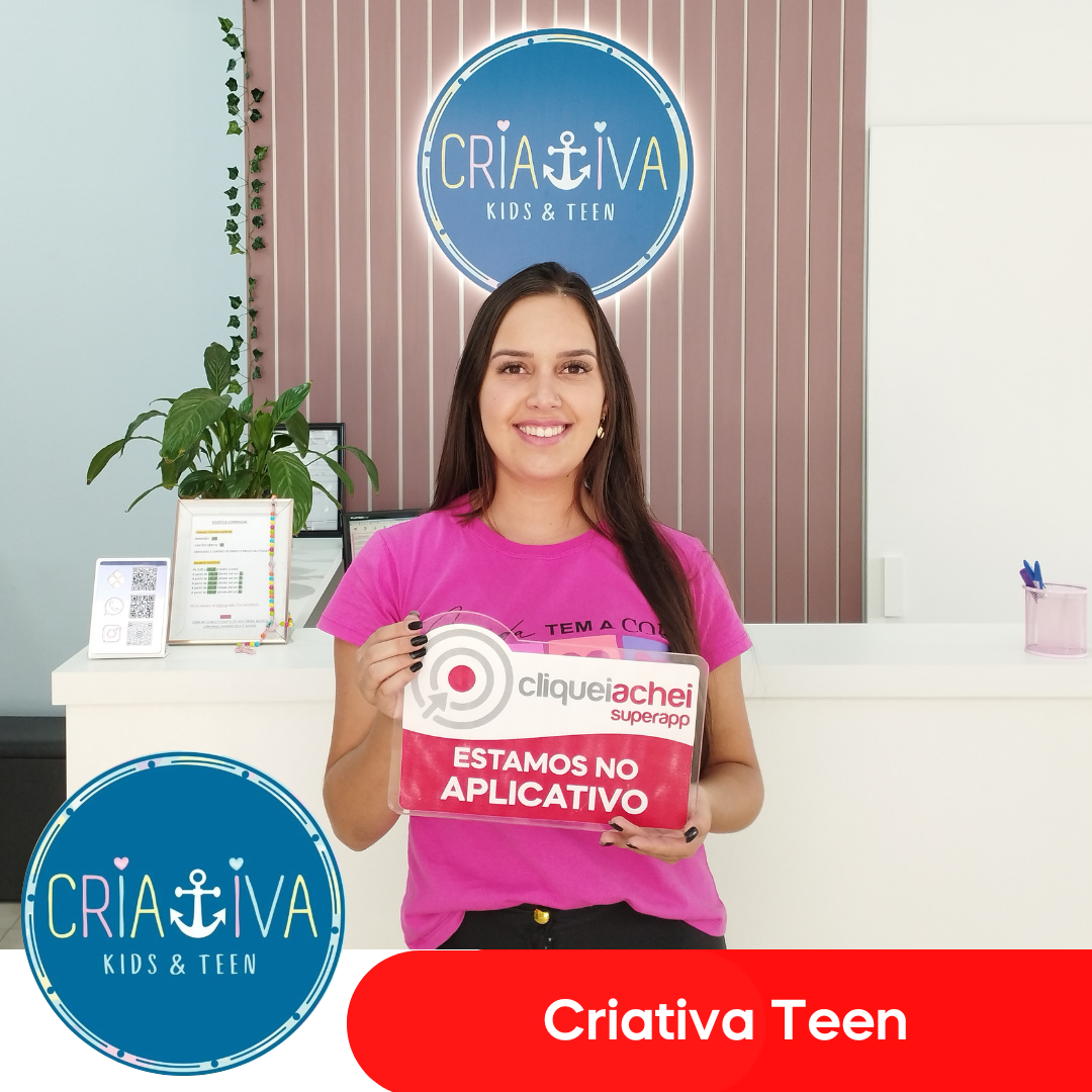 A Criativa Teen também está no Cliquei Achei!
A loja oferece uma grande diversidade de roupas para bebês, crianças e adolescentes, incluindo acessórios, brinquedos educativos e roupas de festa.
Acesse cliqueiachei.com/criativateen e confira todas as novidades!

Obrigada Isabela pela confiança!