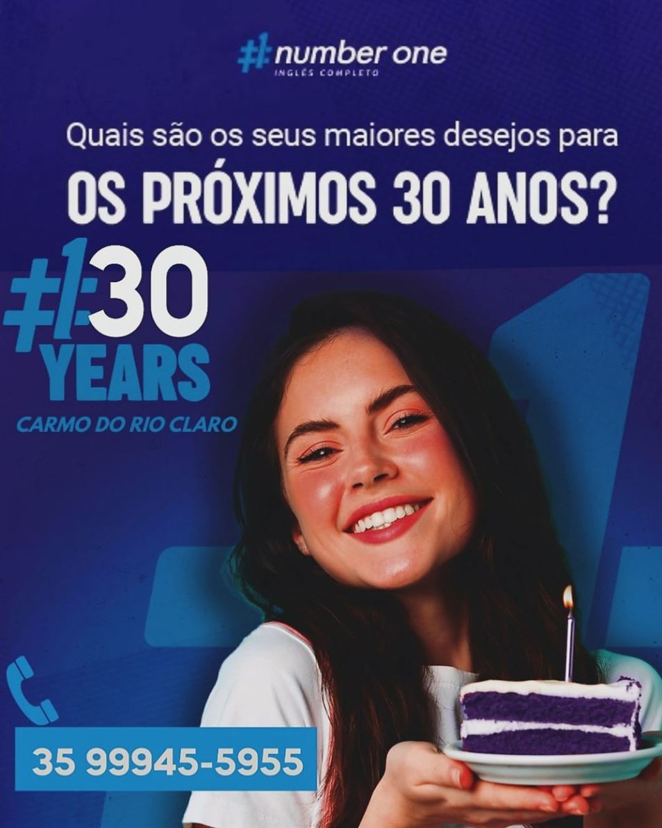 No ano de 1994 nascia em Carmo do Rio Claro o  curso de inglês Number One. 🎂 Uma solução para o Carmelitano falar inglês e ser um cidadão globalizado. A rede Number One, nascida em Belo Horizonte, tem mais de 50 anos de tradição. Heloisa Marques Pereira, Maria O. Correa Bueno (i.m.) e Maria Madalena Pedrosa Carvalho deram início a essa trajetória de sucesso que em 2024 completa 30 anos. Agradecemos aos professores e alunos que acreditaram na proposta Number One. Muitos de nossos alunos são destaques mudo afora por suas notáveis habilidades na língua inglesa. Atualmente o corpo docente da escola é formado pelos professores Célio Mendonça e Paulo Santana e coordenado por Maria Madalena, uma das fundadoras da unidade. Que o sucesso do nosso trabalho possa vir a ajudar na formação de todos os que desejarem se tornar fluentes no idioma.