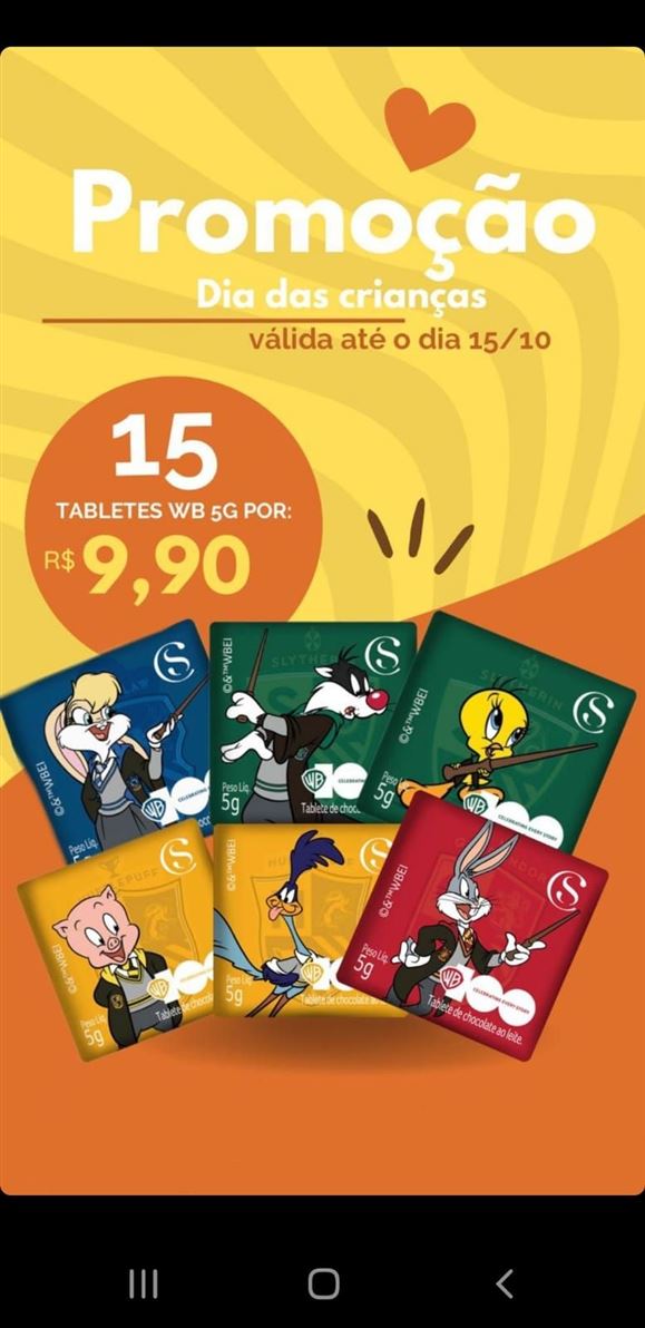 Sao 15 tabletes  chocolates ao leite por $9,90..