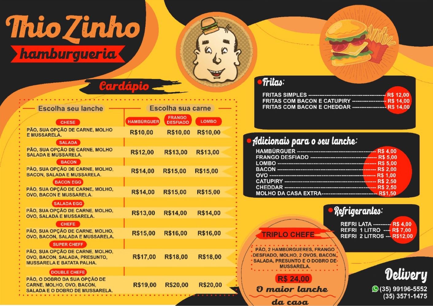 Boa noite queridos clientes! Tivemos um pequeno reajuste de preço, para manter a qualidade do nosso lanche! Segue nosso cardápio atualizado! Não perca tempo e peça já aquele lanche no capricho! 🍔😃